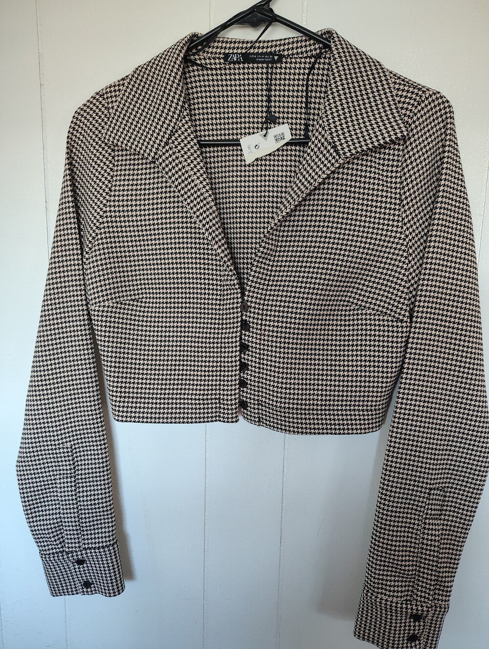 NWT ZARA Houndstooth Cropped Top Jacket Button Front Size M